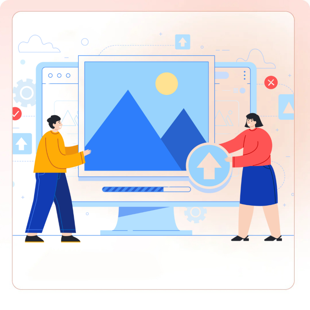 team optimizing website images on desktop screen to improve loading speed